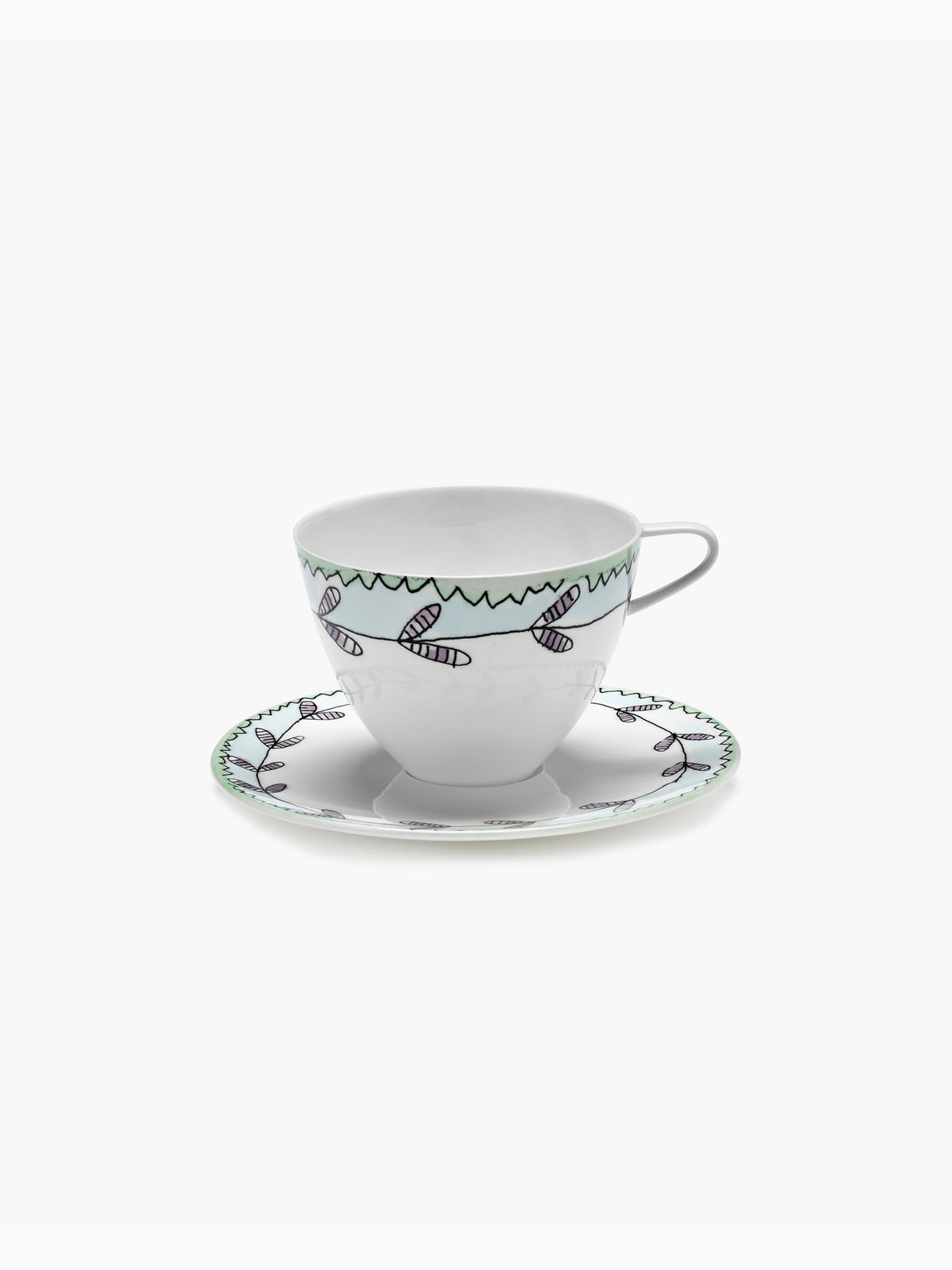 Midnight Flowers Cappuccino Cup with Saucer, Blossom Milk, Serax