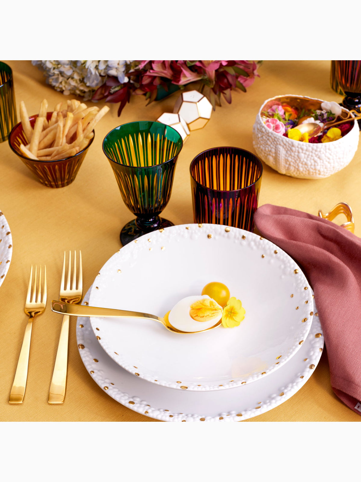 Haas Mojave Soup Plate, White + Gold, L'Objet (2)