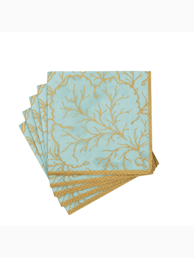 Gilded Majolica Cocktail Napkins, Saltwater, Caspari (2)