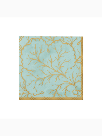Gilded Majolica Cocktail Napkins, Saltwater, Caspari (3)