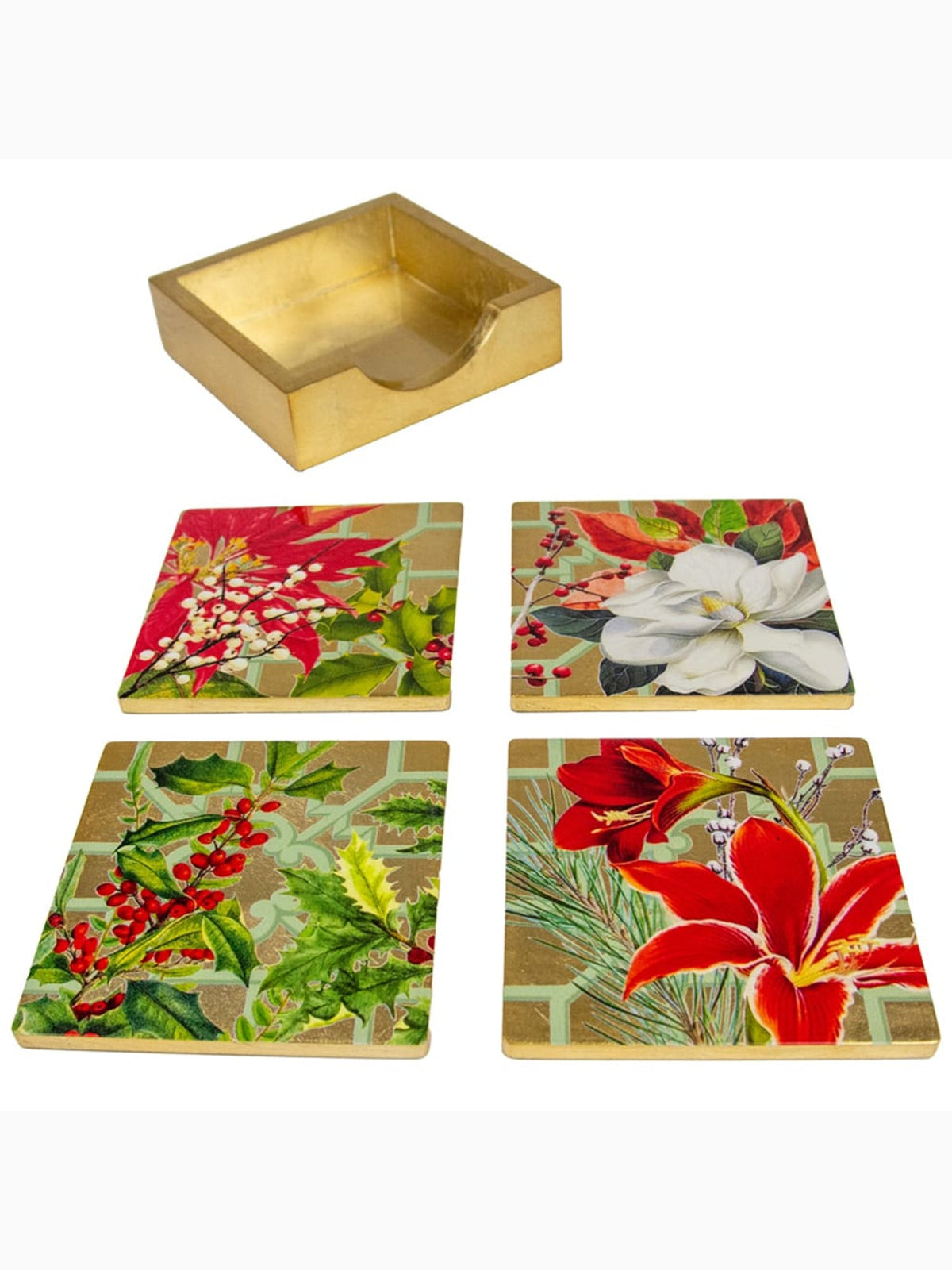 Christmas Garden Lacquer Coasters, Set of 4, Caspari (4)