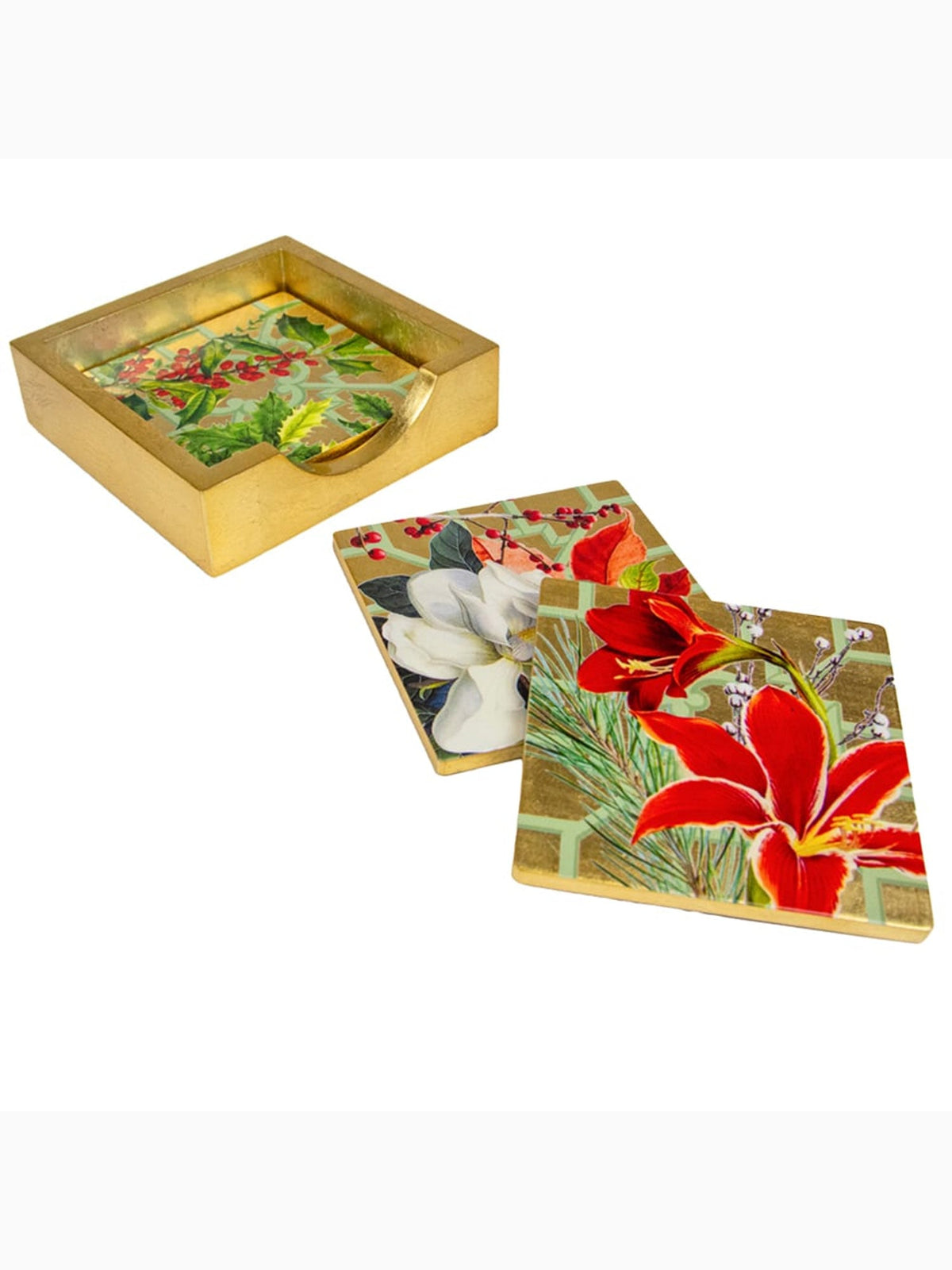 Christmas Garden Lacquer Coasters, Set of 4, Caspari (2)