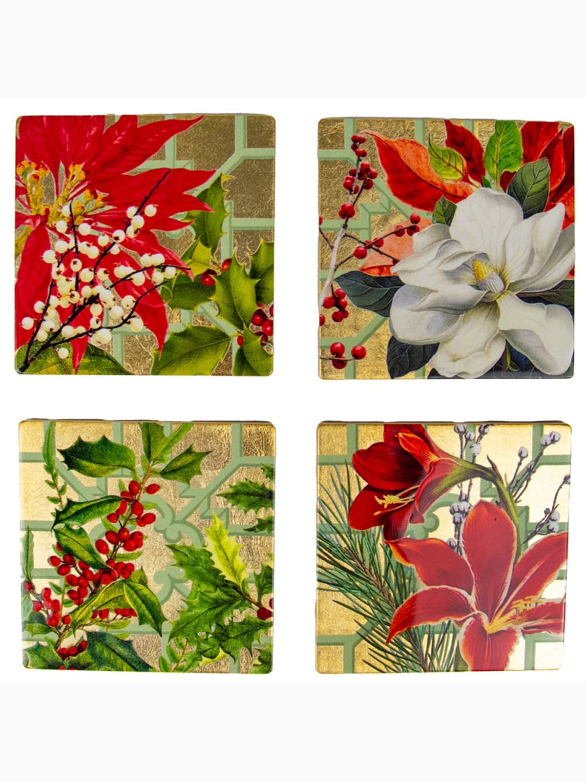 Christmas Garden Lacquer Coasters, Set of 4, Caspari (3)