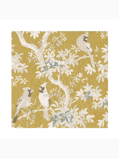 Scenic Songbirds Luncheon Napkins, Gold & Ivory, Caspari