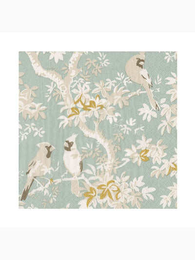 Scenic Songbirds Luncheon Napkins, Celadon, Caspari
