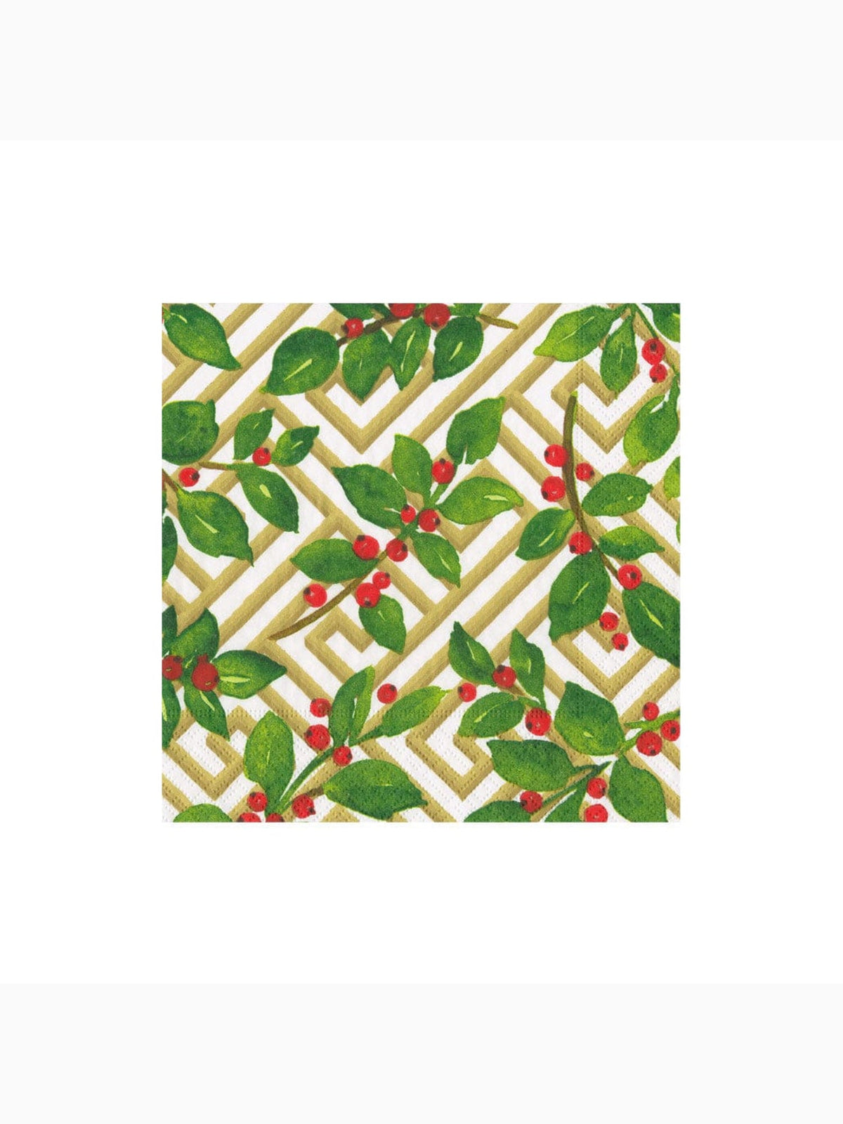 Holly and Fretwork Cocktail Napkins, White, Caspari