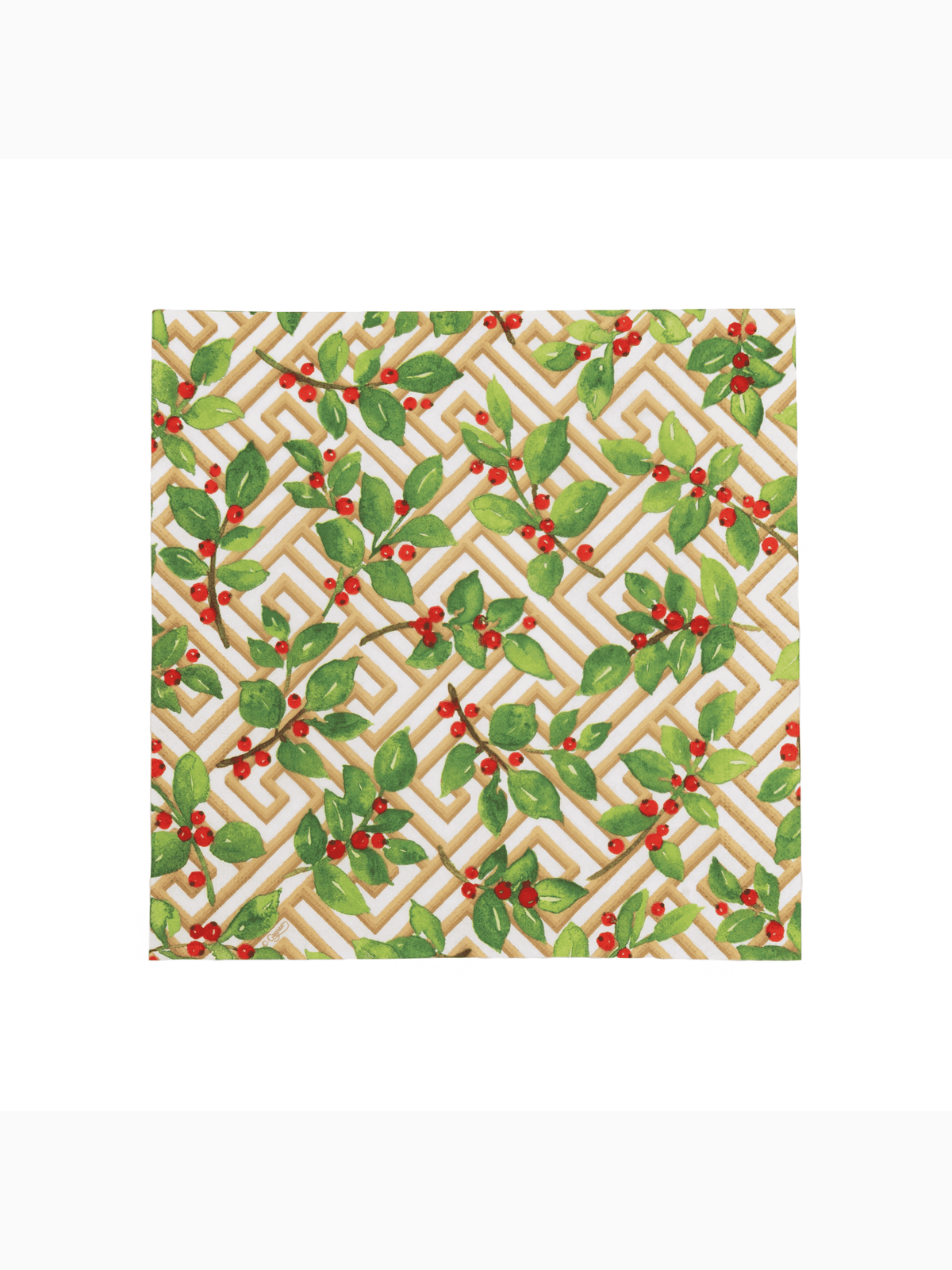 Holly and Fretwork Cocktail Napkins, White, Caspari (3)
