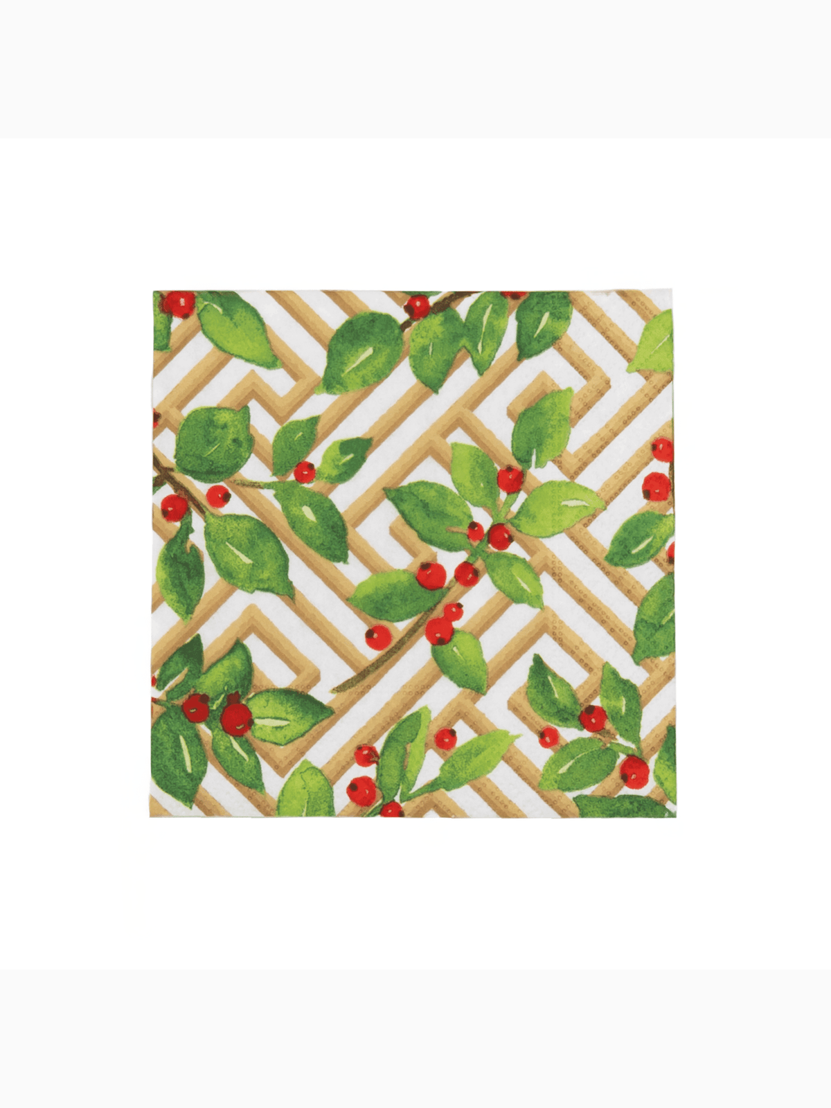 Holly and Fretwork Cocktail Napkins, White, Caspari (4)