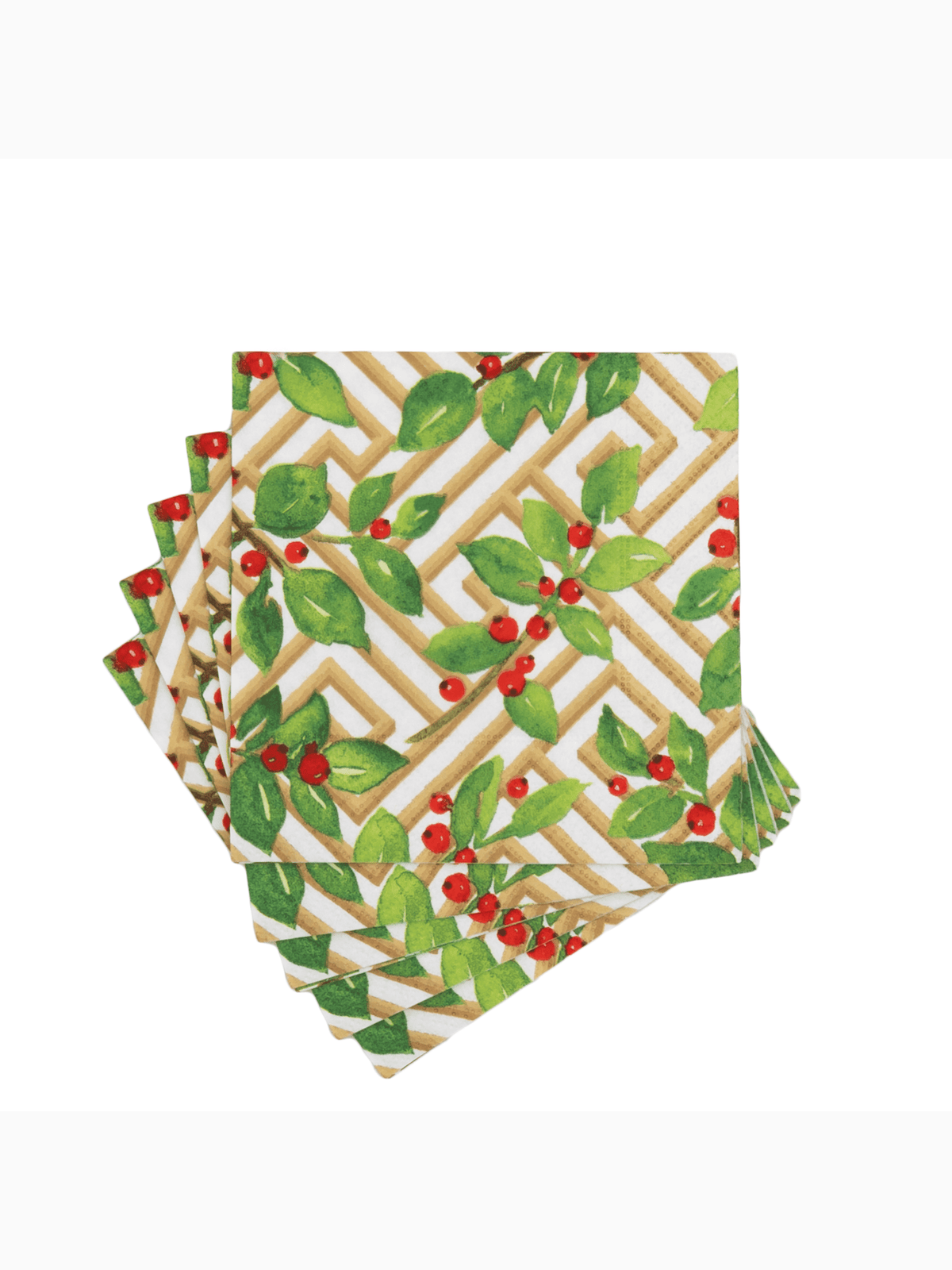 Holly and Fretwork Cocktail Napkins, White, Caspari (2)