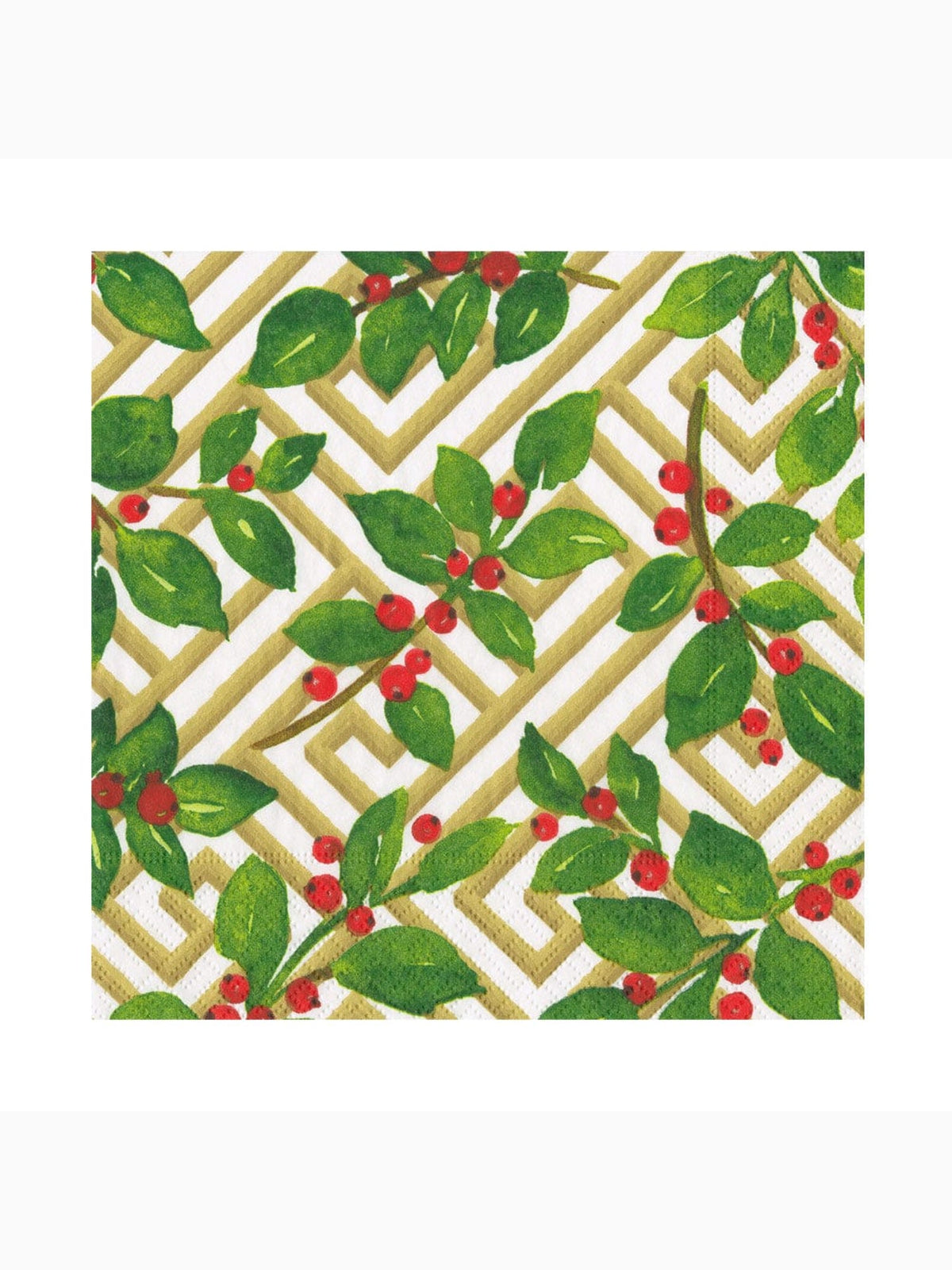 Holly and Fretwork Luncheon Napkins, White, Caspari