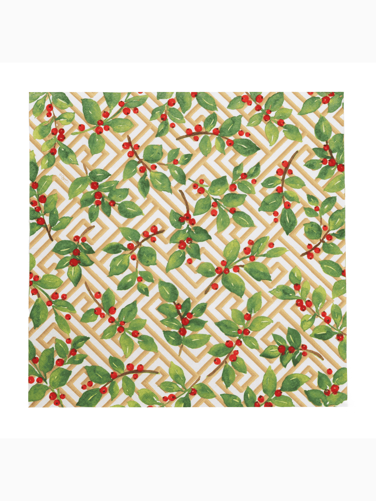 Holly and Fretwork Luncheon Napkins, White, Caspari (3)