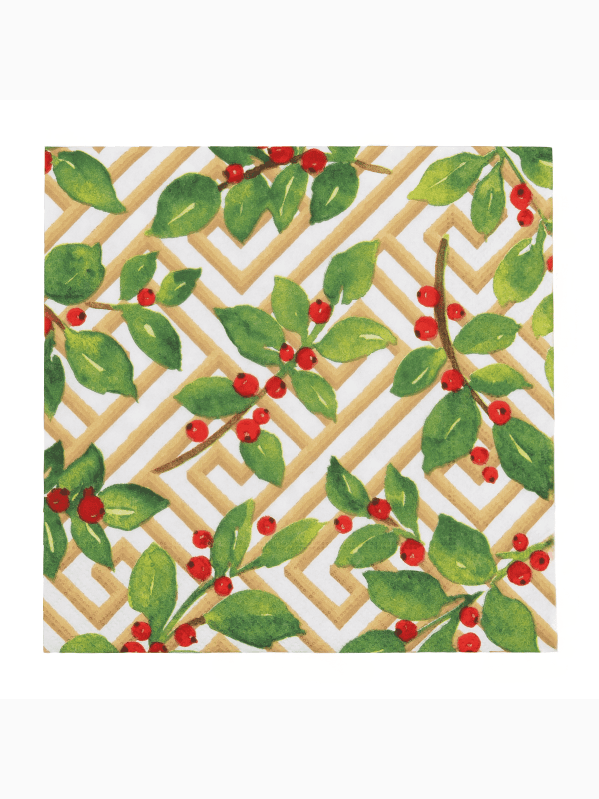 Holly and Fretwork Luncheon Napkins, White, Caspari (4)