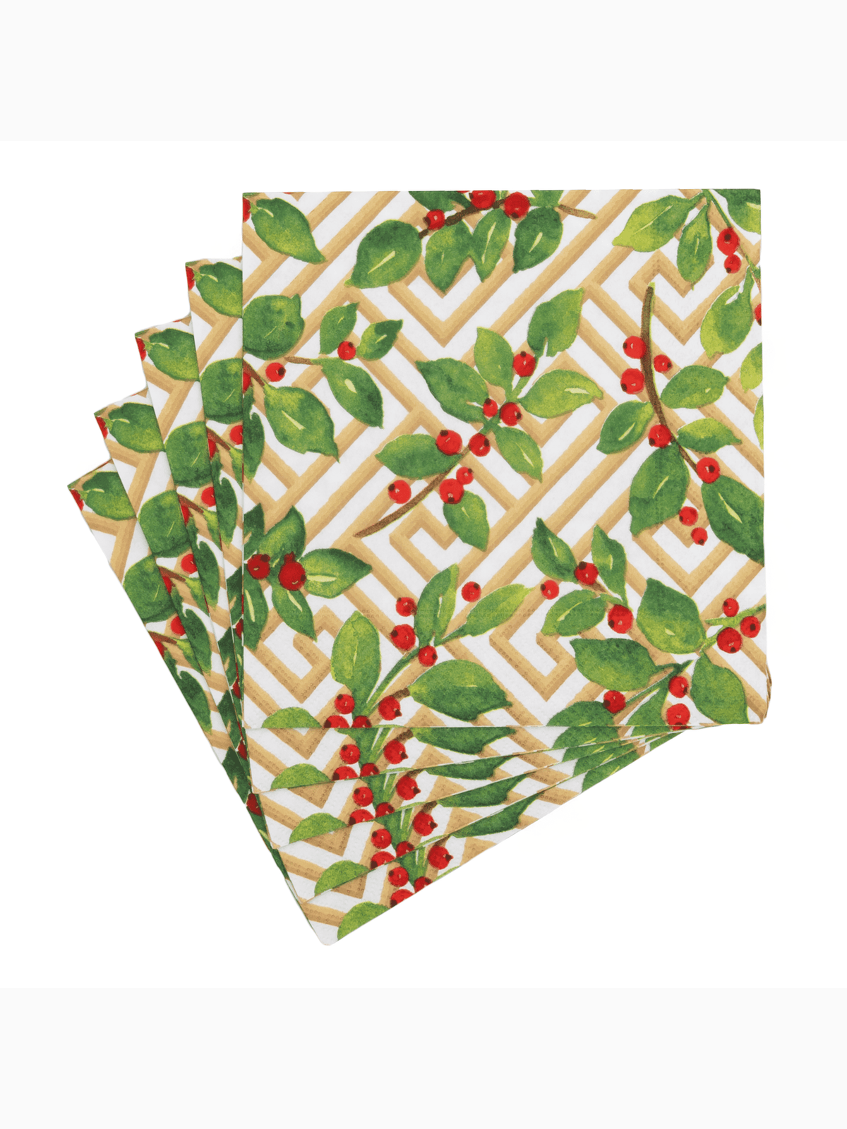 Holly and Fretwork Luncheon Napkins, White, Caspari (2)
