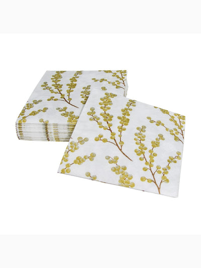 Berry Branches Cocktail Napkins, White/Gold, Caspari (3)