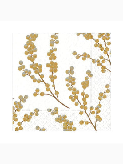 Berry Branches Luncheon Napkins, White/Gold, Caspari (3)