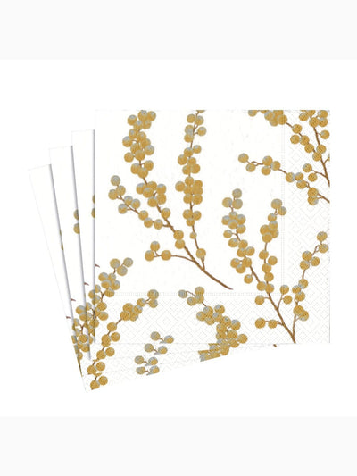 Berry Branches Luncheon Napkins, White/Gold, Caspari (2)