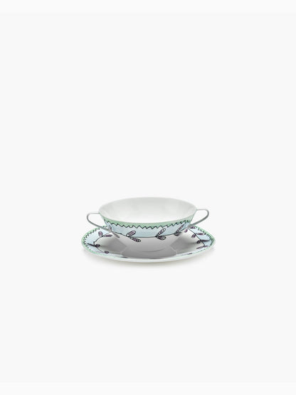 Midnight Flowers Blossom Soup Bowl with Saucer, Milk, Serax