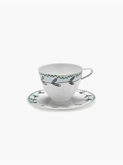 Midnight Flowers Cappuccino Cup with Saucer, Blossom Milk, Serax