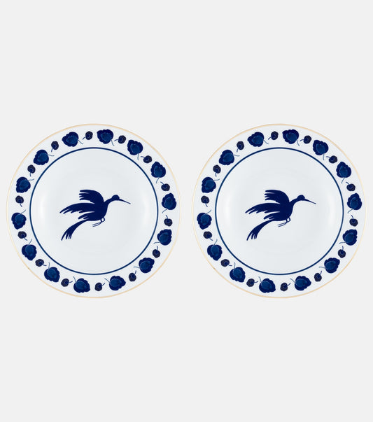 Wildbird Soup Plates Set of 2, Blue, La DoubleJ