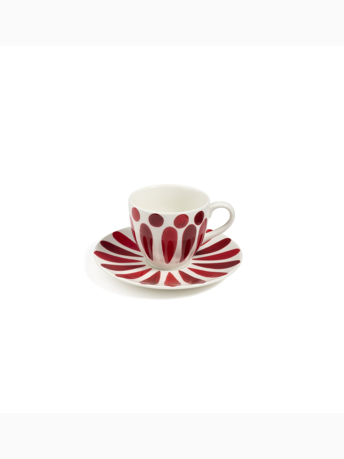 Helios Espresso Cup with Saucer, Deep Red on White, Themis Z