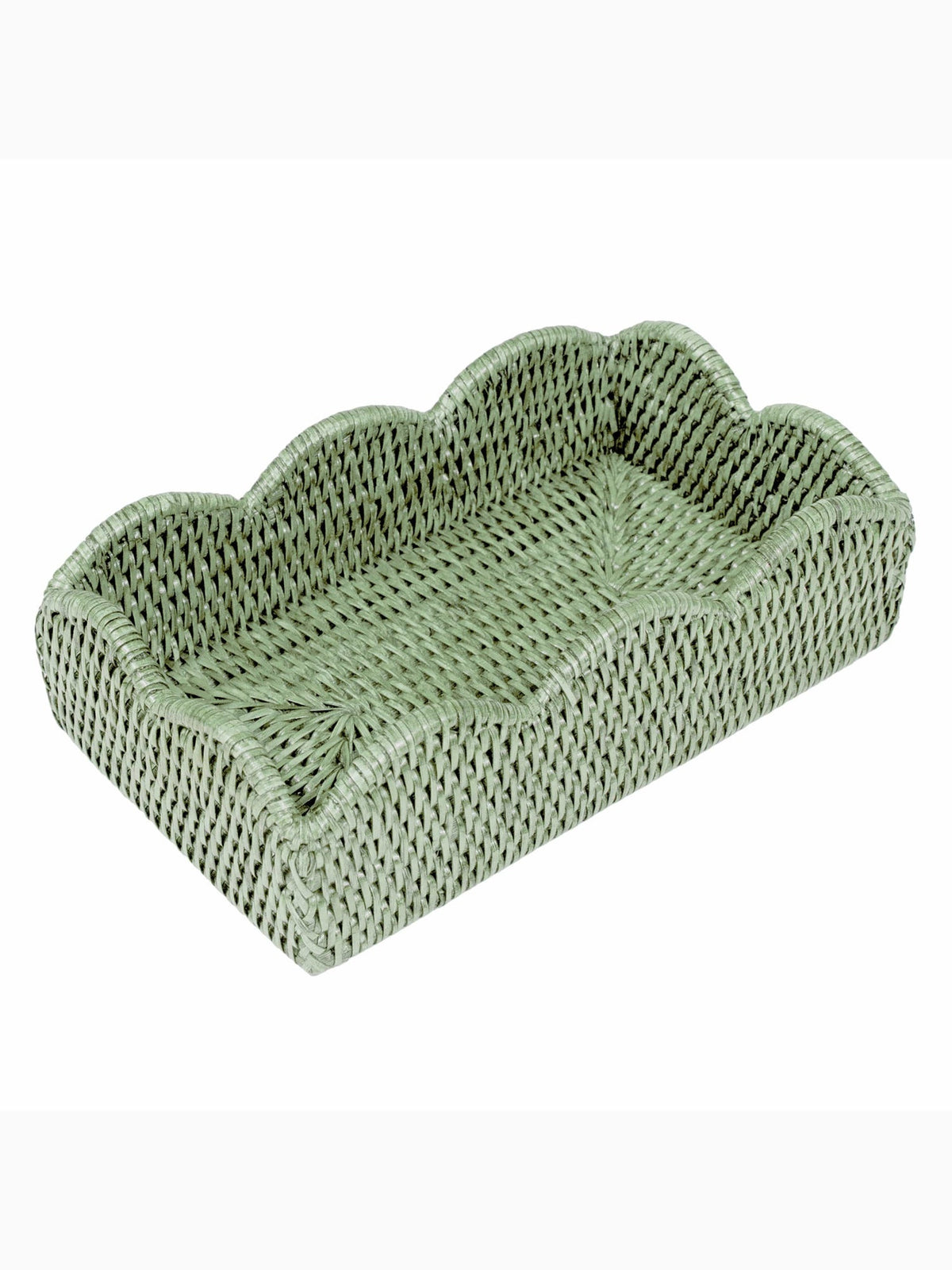 Rattan Scallop Guest Towel Holder, Green, Caspari
