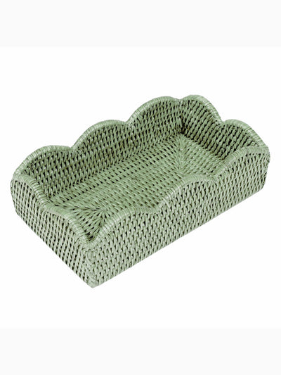 Rattan Scallop Guest Towel Holder, Green, Caspari