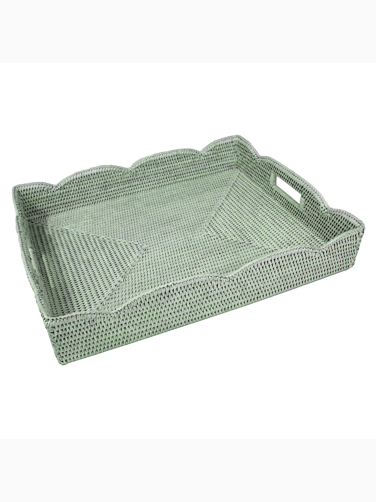 Rattan Scalloped Large Tray, Green, Caspari (2)