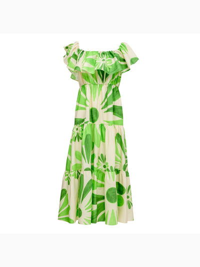 Flora Off-Shoulder Ruffled Midi Dress, Themis Z